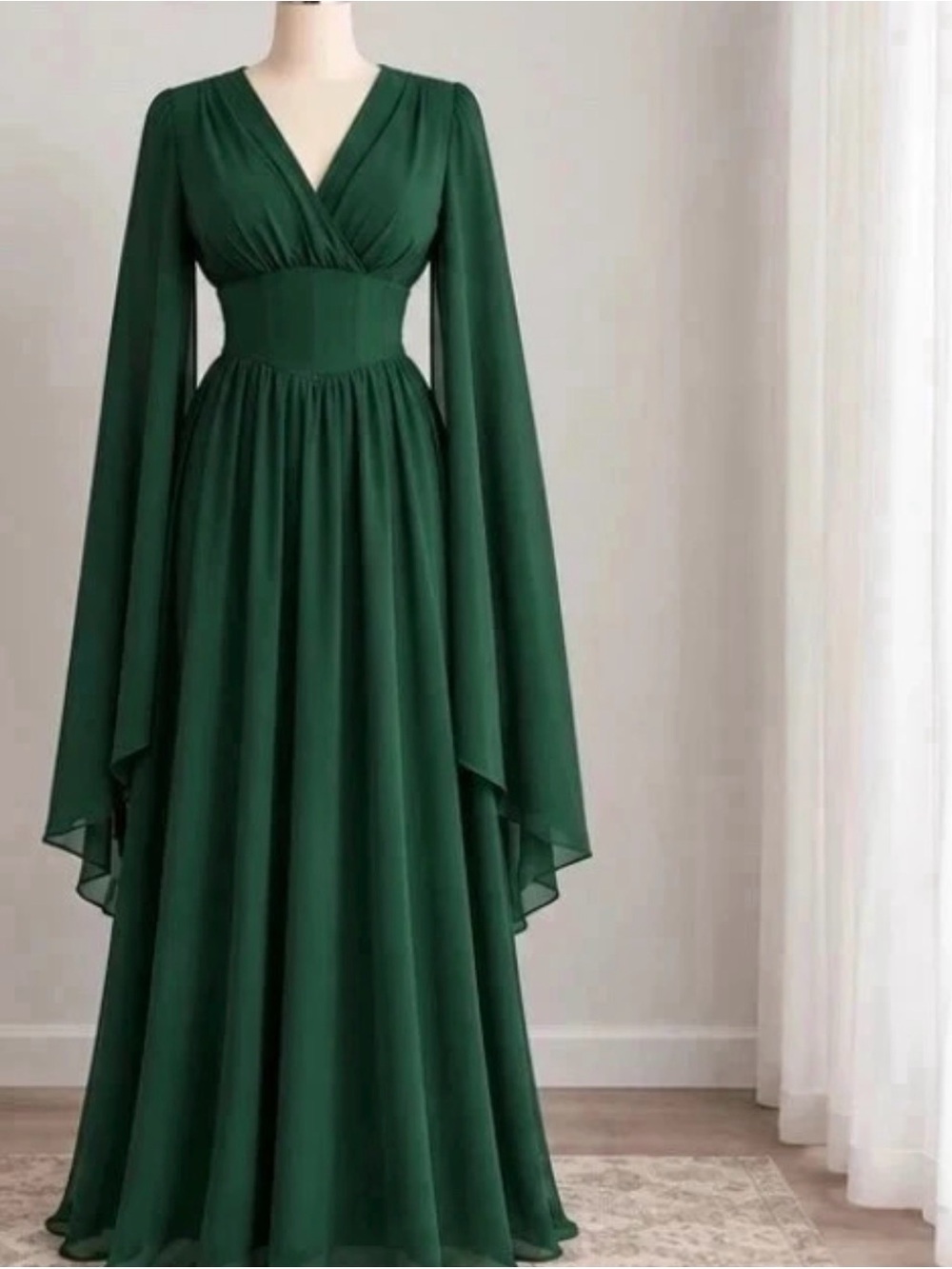 Scarlet Darkness Elegant V-Neck Forest Green Maxi Dress